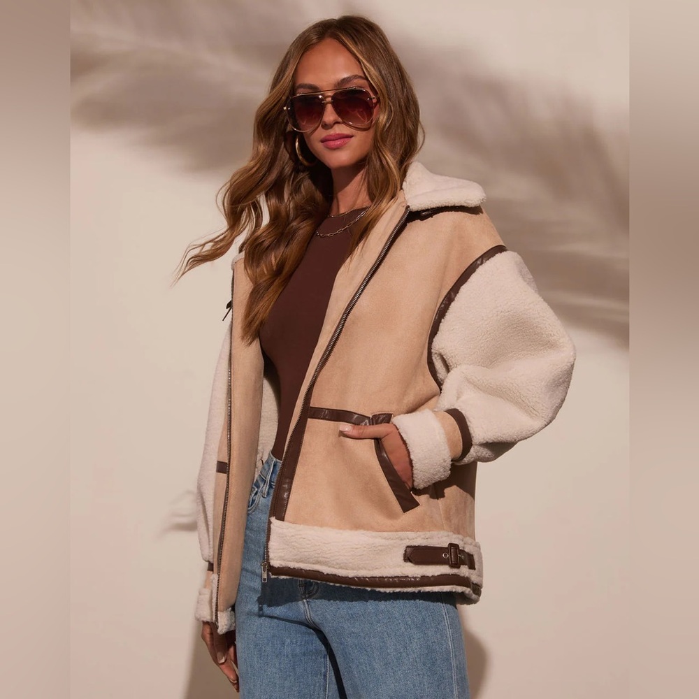VICI No Chill High Neck Suede Belted Jacket - Latte / S - Picture 4 of 6